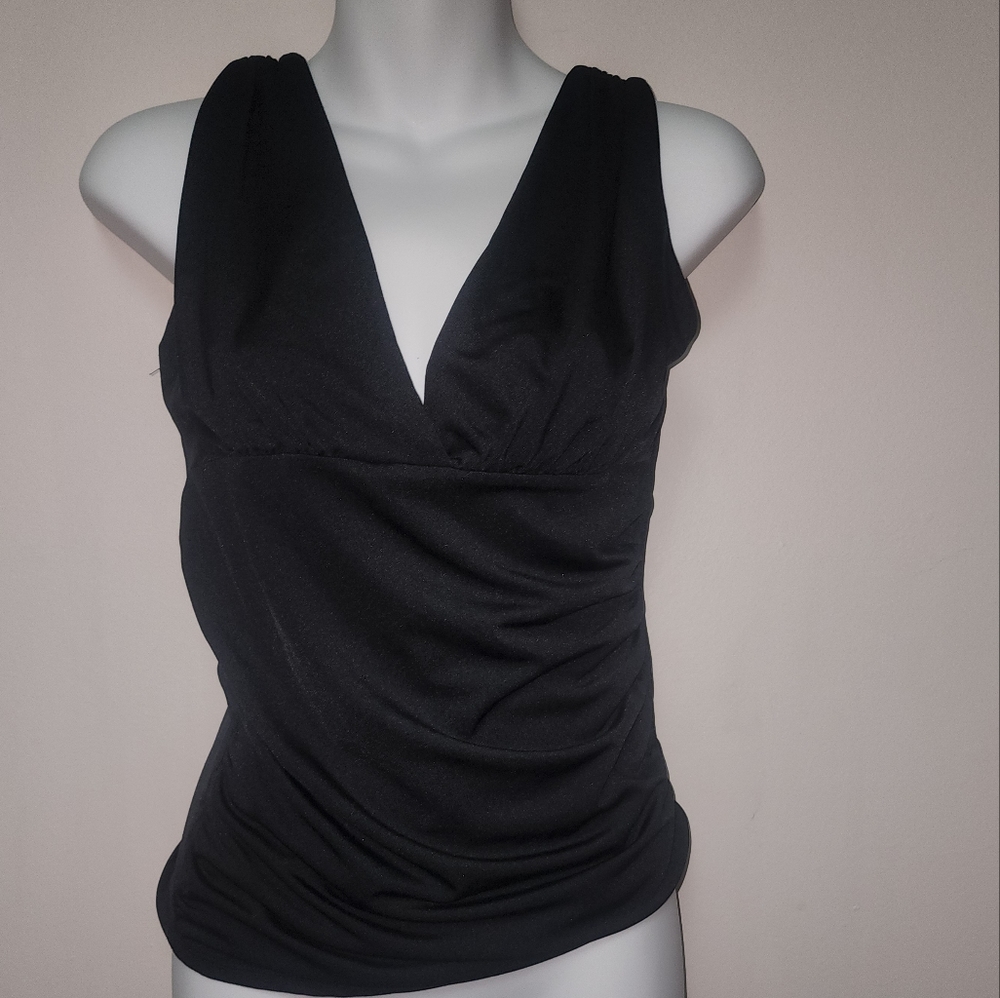 Wet Seal Black Ruched V Neck Top L